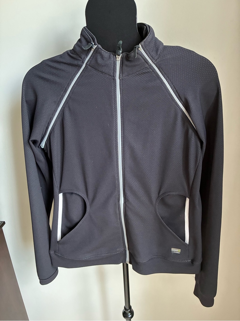 Izod Black Full-Zip Performance Jacket with Contrast Trim athleisure